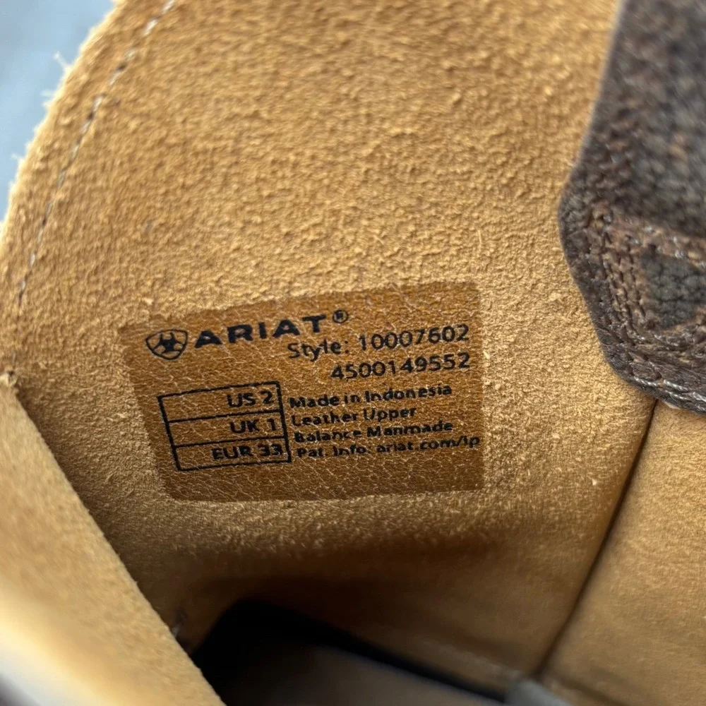 Ariat Rambler Western Boot Brown Leather Square Toe Cowboy Boots Kids Size 2